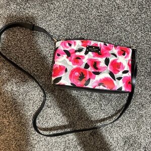 Kate Spade Vibrant Pink and Black Floral Crossbody Bag